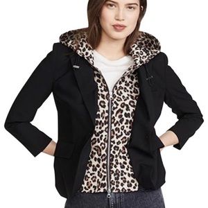 Veronica Beard Dickey Hoodie in leopard print, rain material for Blazer, 16-24